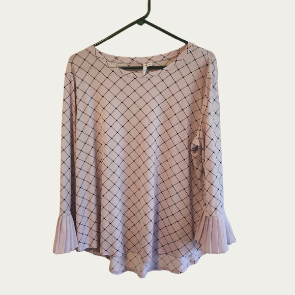 Elle Tops - Women's Lavender Plaid Top With Bell Sleeves